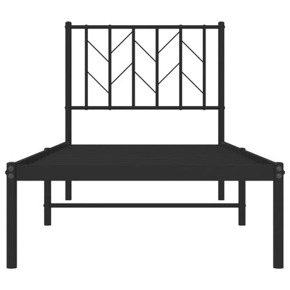 Bedframe Metaal 75 x 190 cm Zwart met hoofdbord