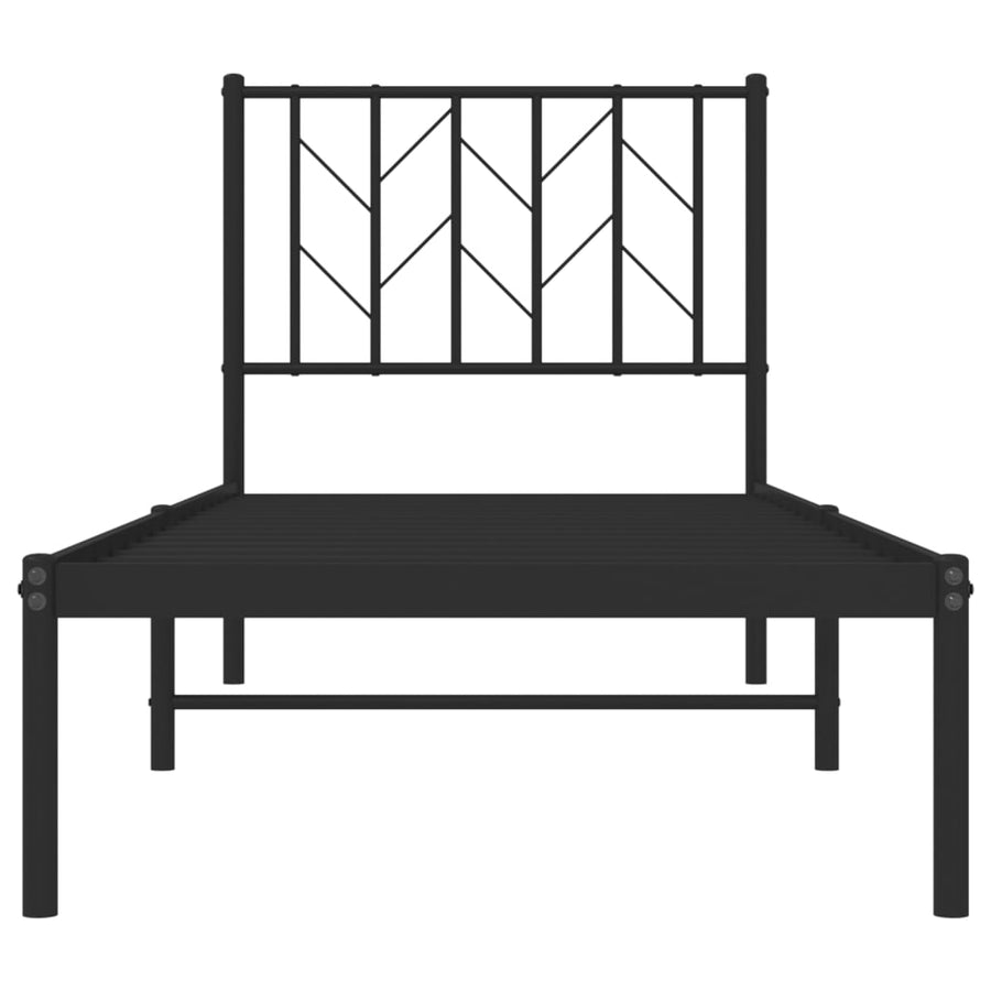 Bedframe Metaal 75 x 190 cm Zwart met hoofdbord