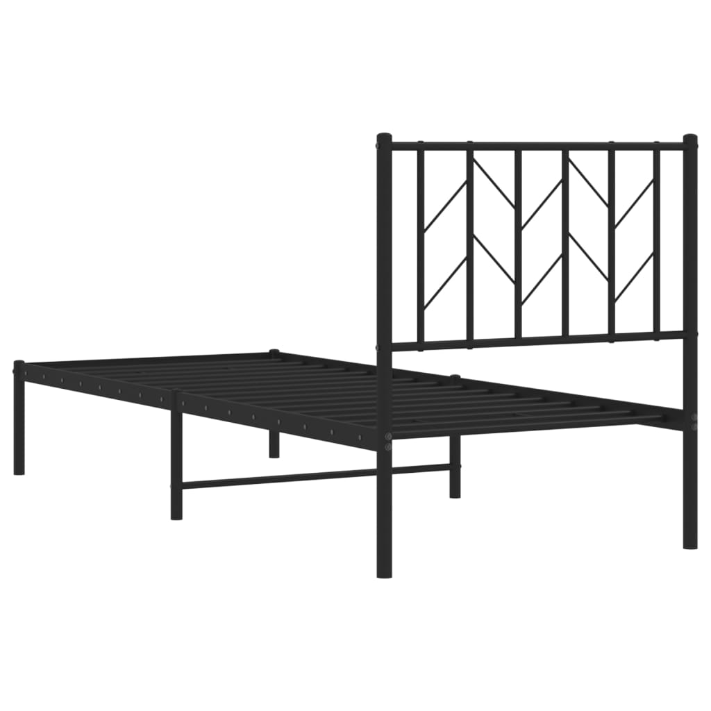 Bedframe Metaal 75 x 190 cm Zwart met hoofdbord