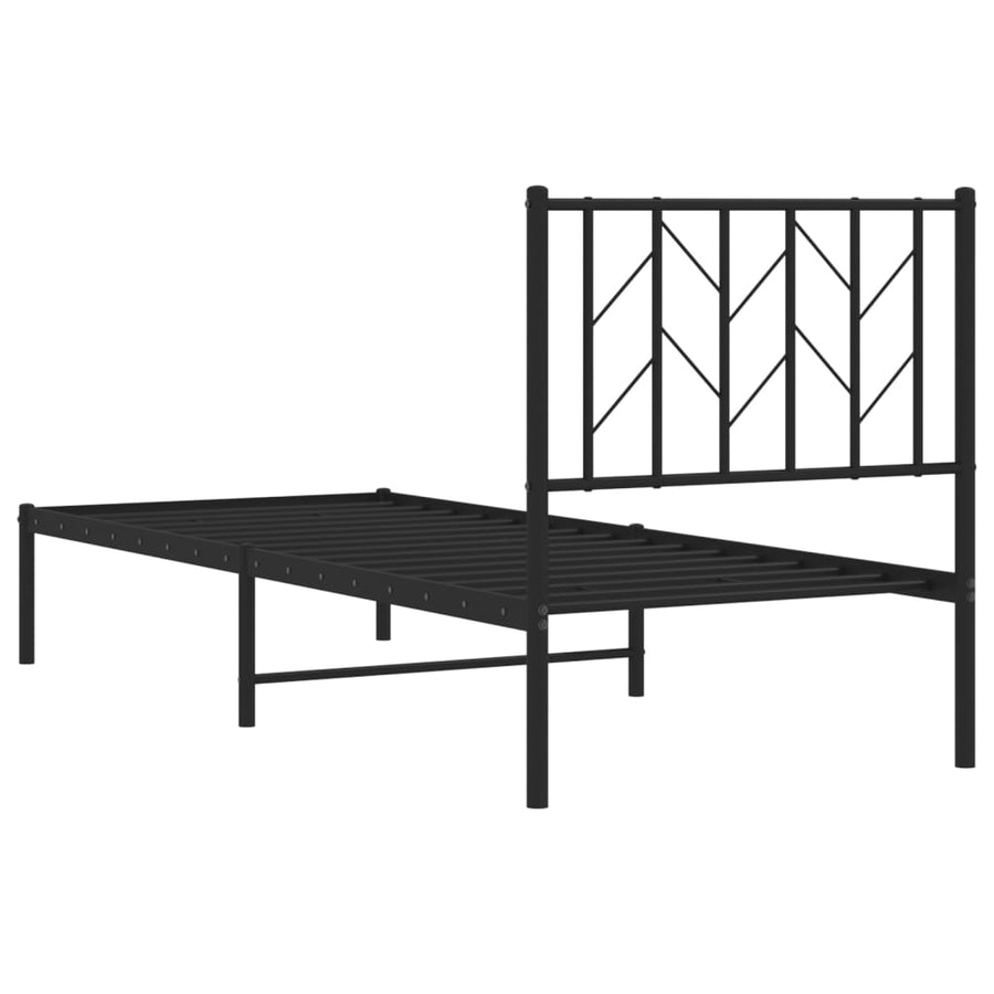 Bedframe Metaal 75 x 190 cm Zwart met hoofdbord