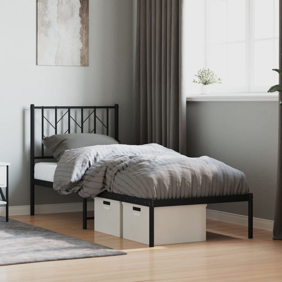 Bedframe Metaal 75 x 190 cm Zwart met hoofdbord