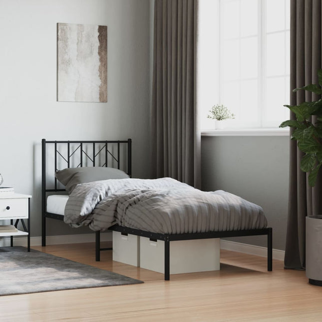 Bedframe Metaal 80 x 200 cm Zwart met hoofdbord