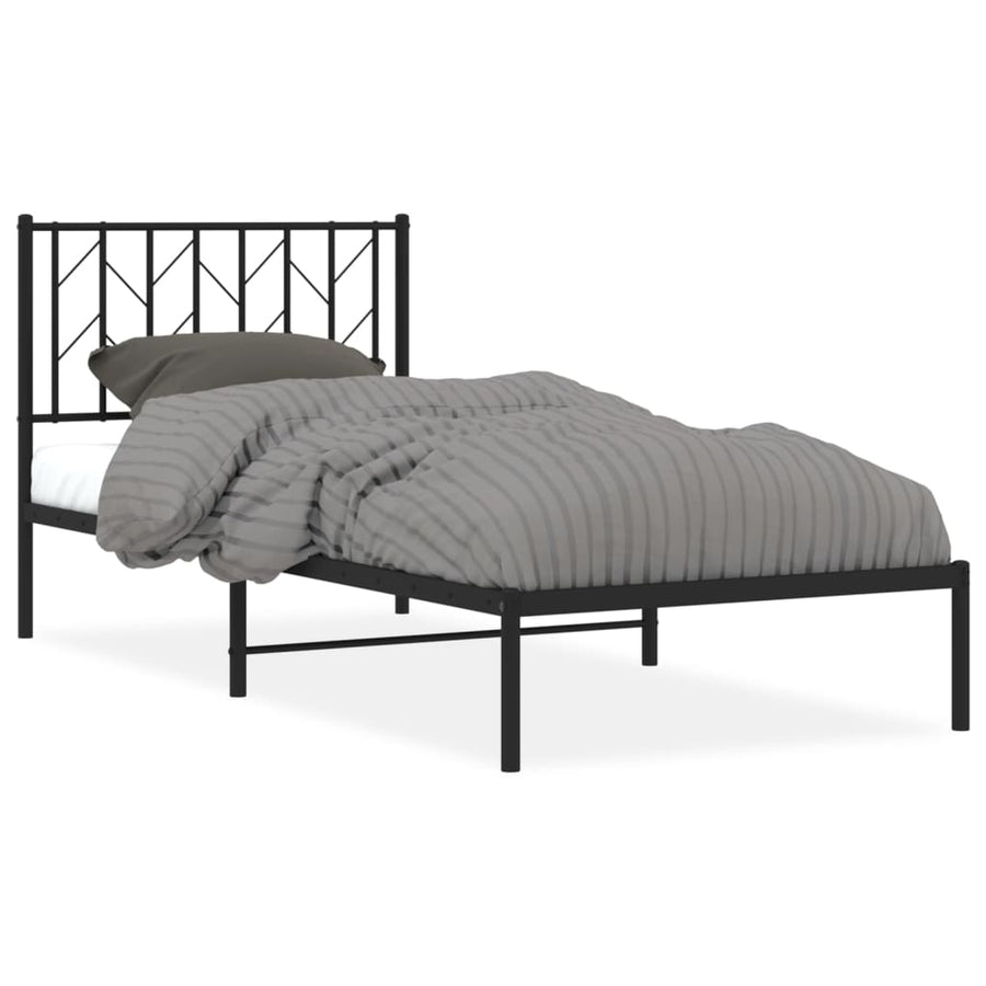 Bedframe Metaal 90 x 190 cm Zwart met hoofdbord