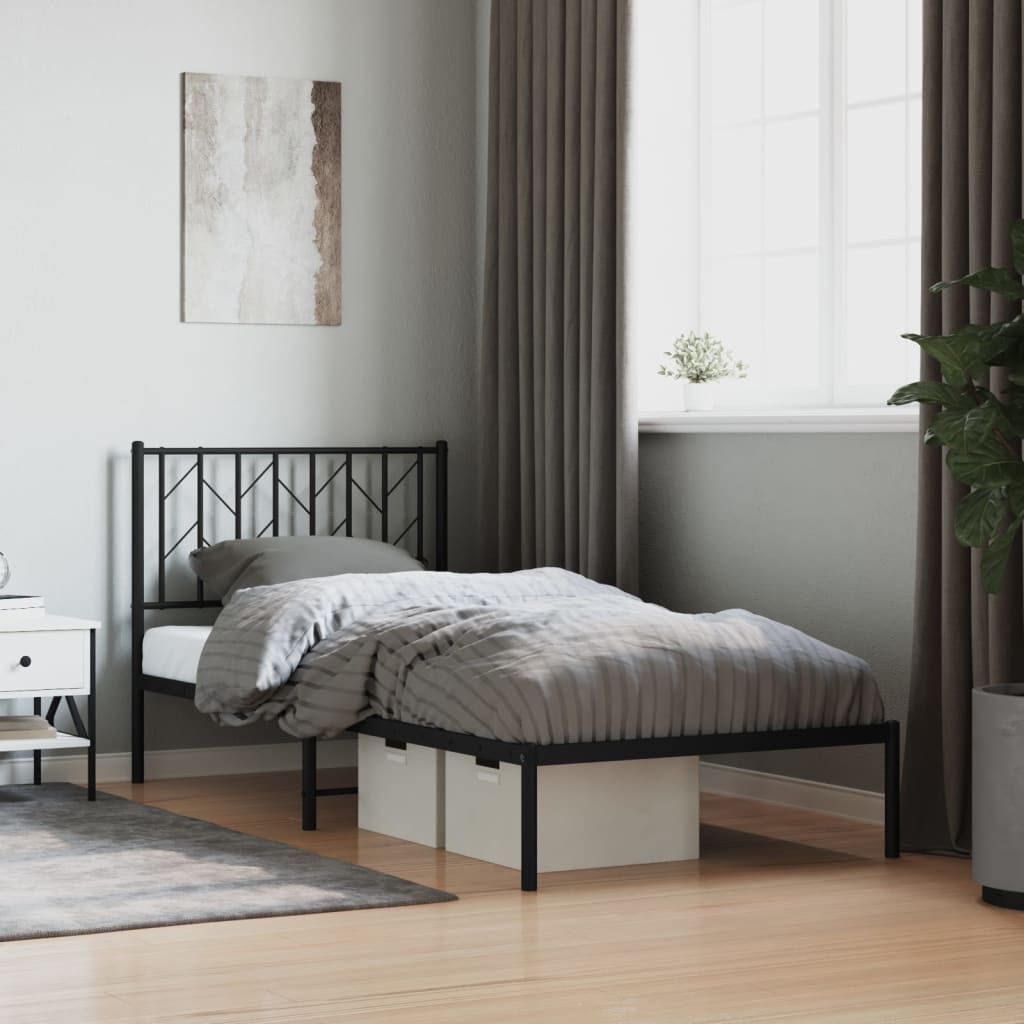 Bedframe Metaal 90 x 190 cm Zwart met hoofdbord