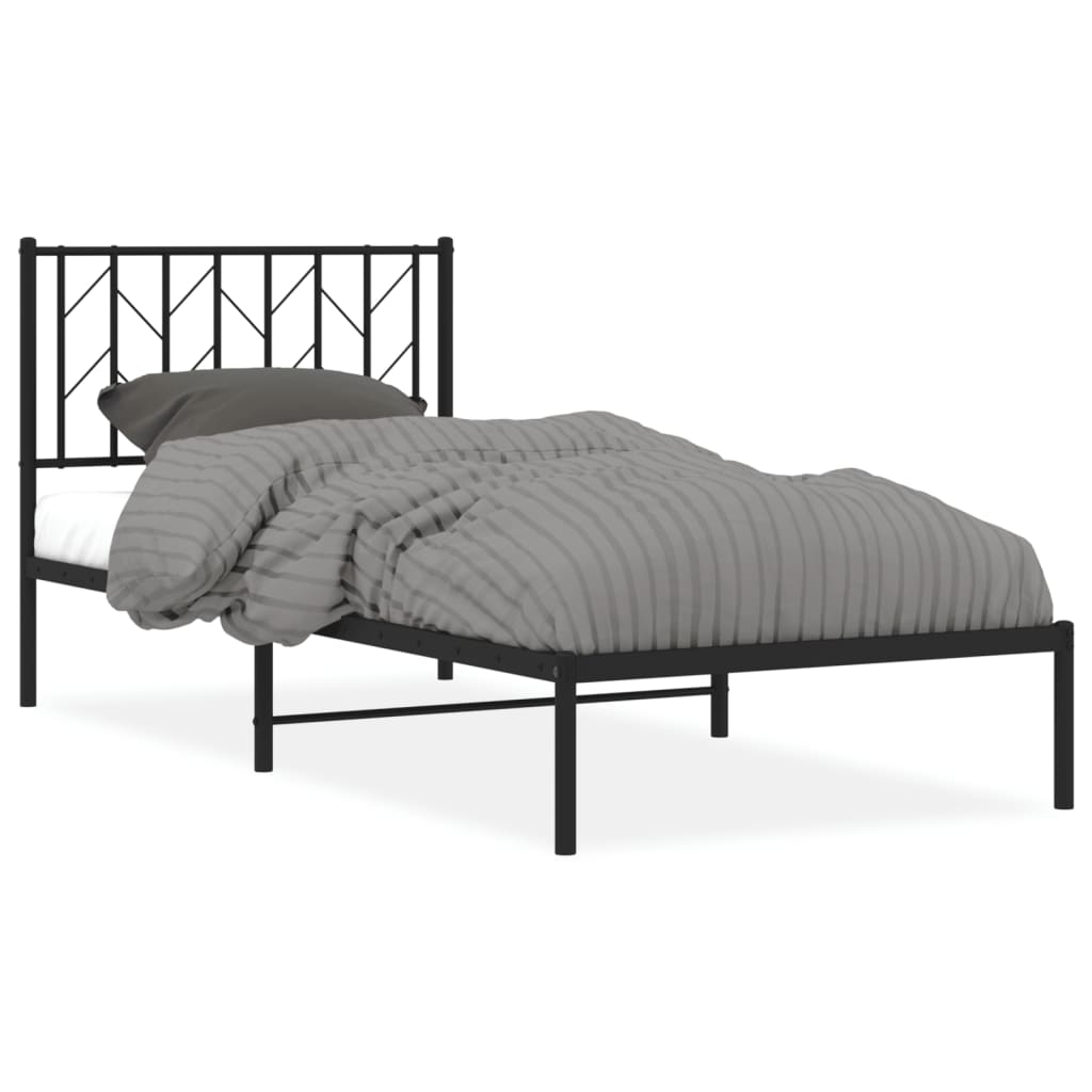 Bedframe Metaal 90 x 200 cm Zwart met hoofdbord