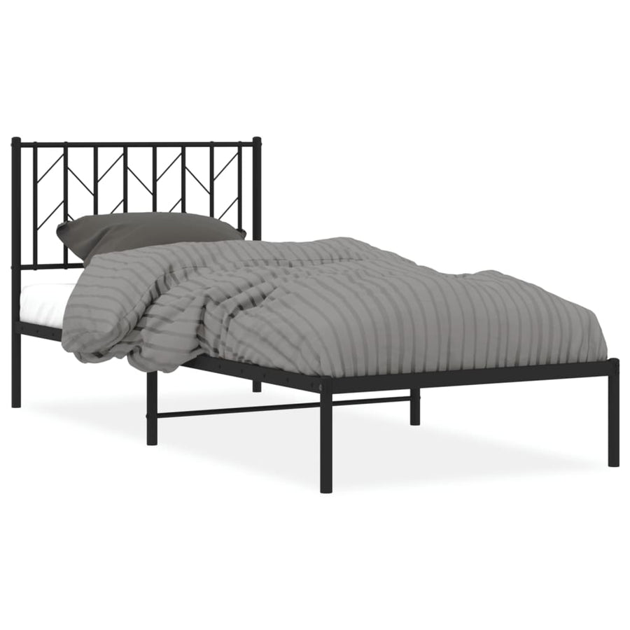 Bedframe Metaal 90 x 200 cm Zwart met hoofdbord