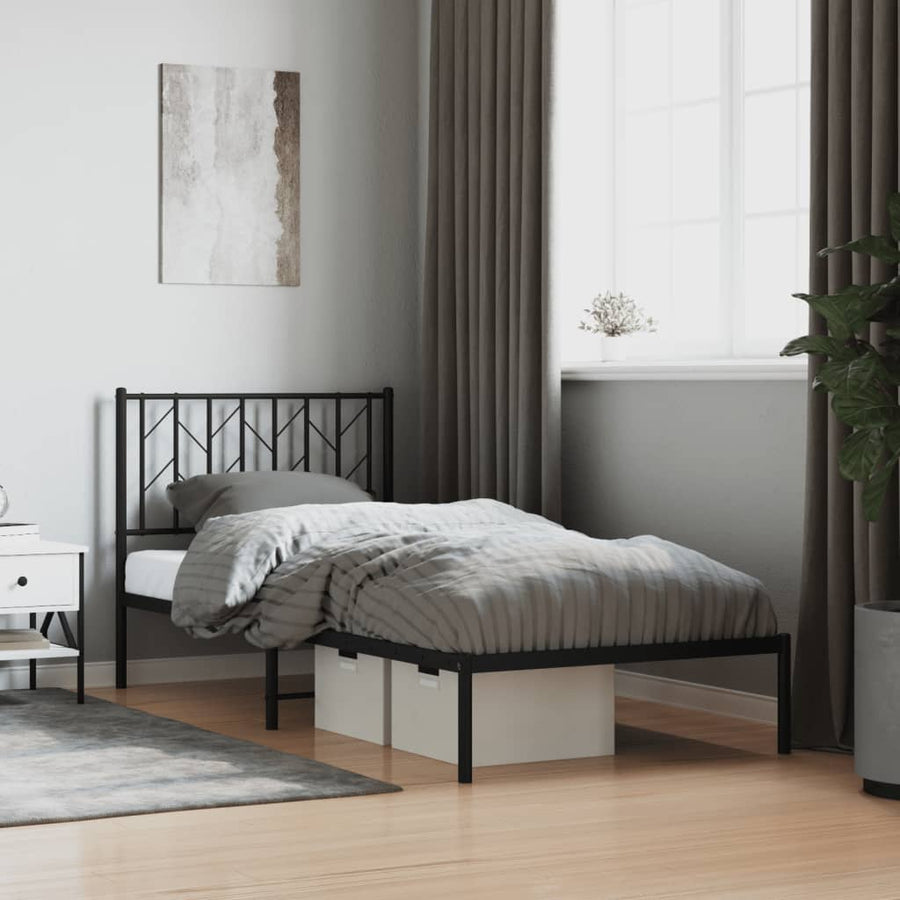 Bedframe Metaal 90 x 200 cm Zwart met hoofdbord