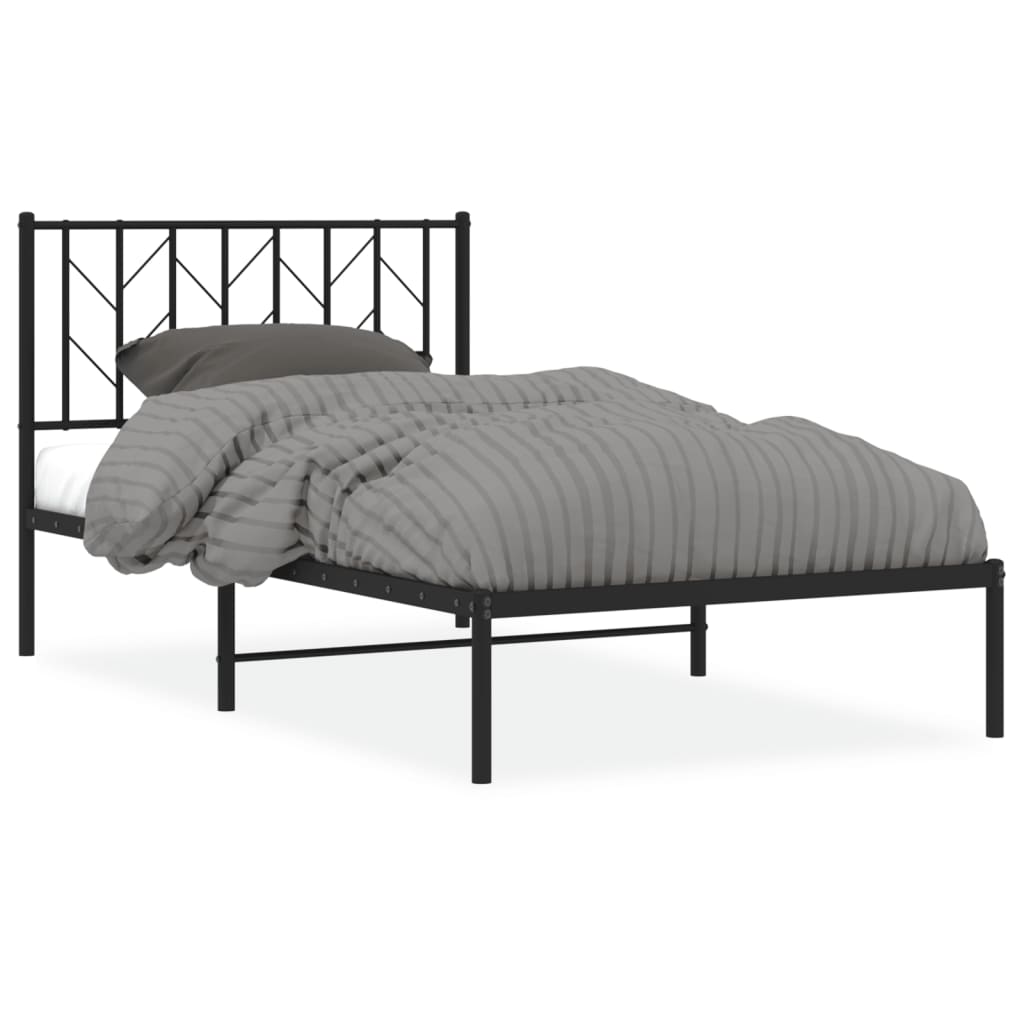 Bedframe Metaal 100 x 190 cm Zwart met hoofdbord