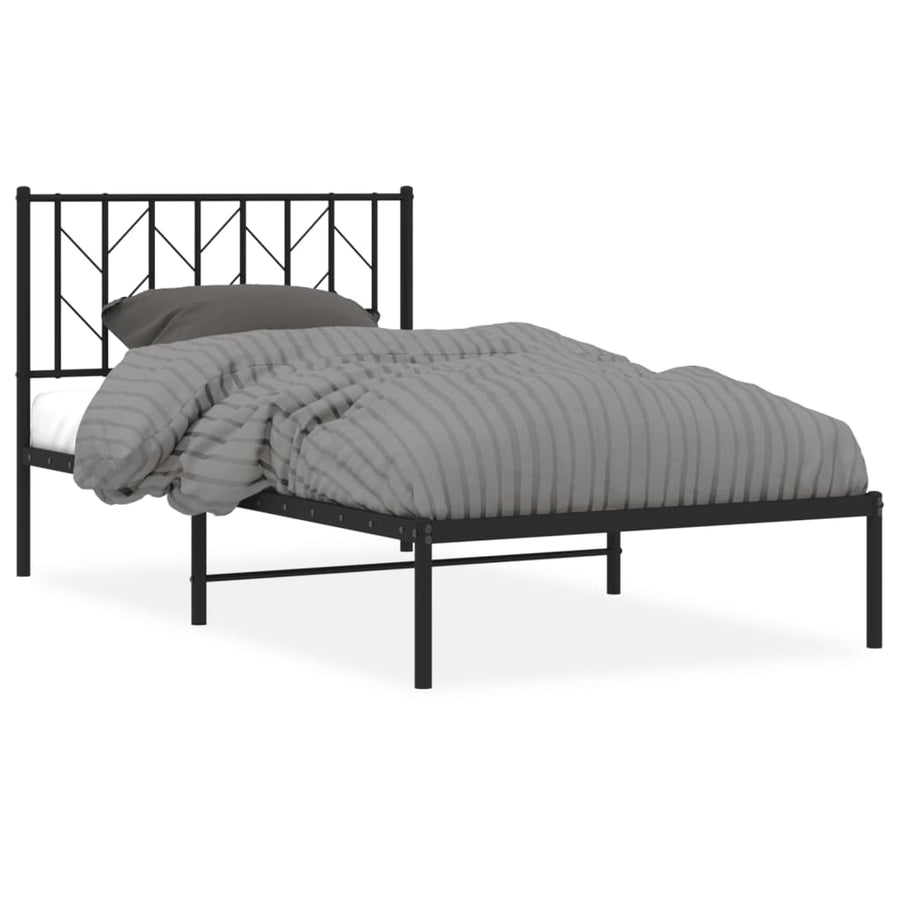 Bedframe Metaal 100 x 190 cm Zwart met hoofdbord