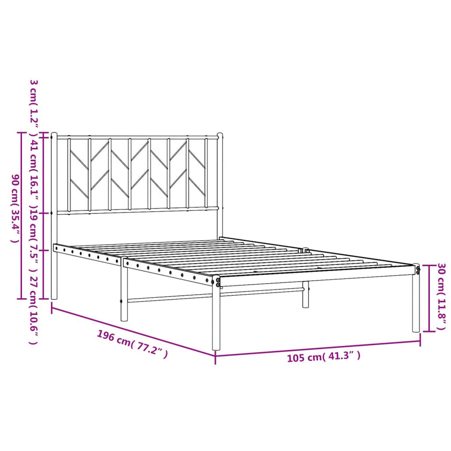 Bedframe Metaal 100 x 190 cm Zwart met hoofdbord