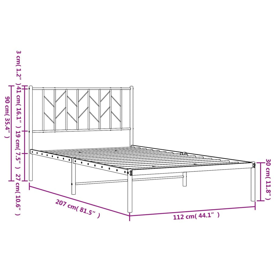 Bedframe Metaal 107 x 203 cm Zwart met hoofdbord