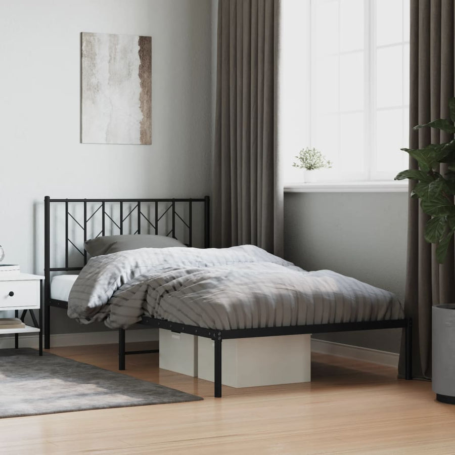 Bedframe Metaal 107 x 203 cm Zwart met hoofdbord