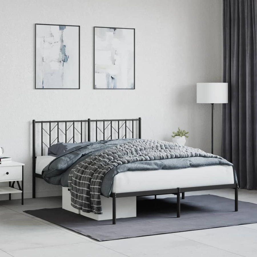 Bedframe Metaal 140 x 190 cm Zwart met hoofdbord