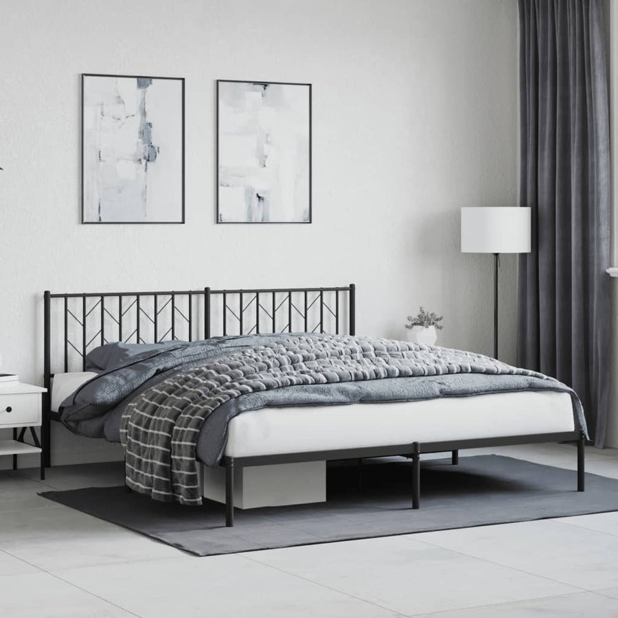 Bedframe Metaal 180 x 200 cm Zwart met hoofdbord