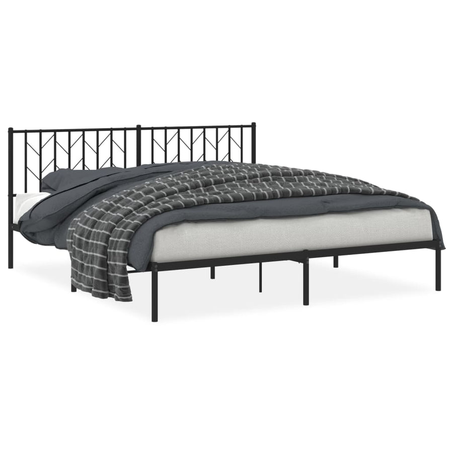 Bedframe Metaal 183 x 213 cm Zwart met hoofdbord