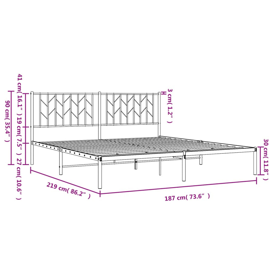 Bedframe Metaal 183 x 213 cm Zwart met hoofdbord