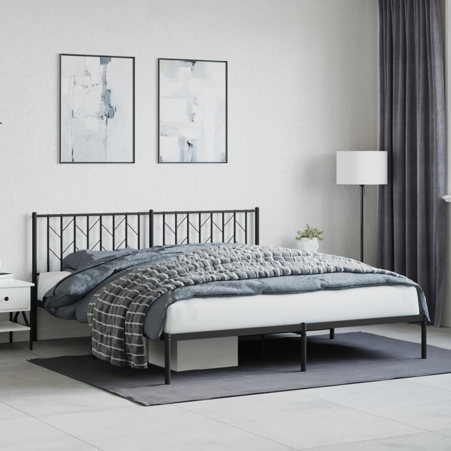 Bedframe Metaal 183 x 213 cm Zwart met hoofdbord