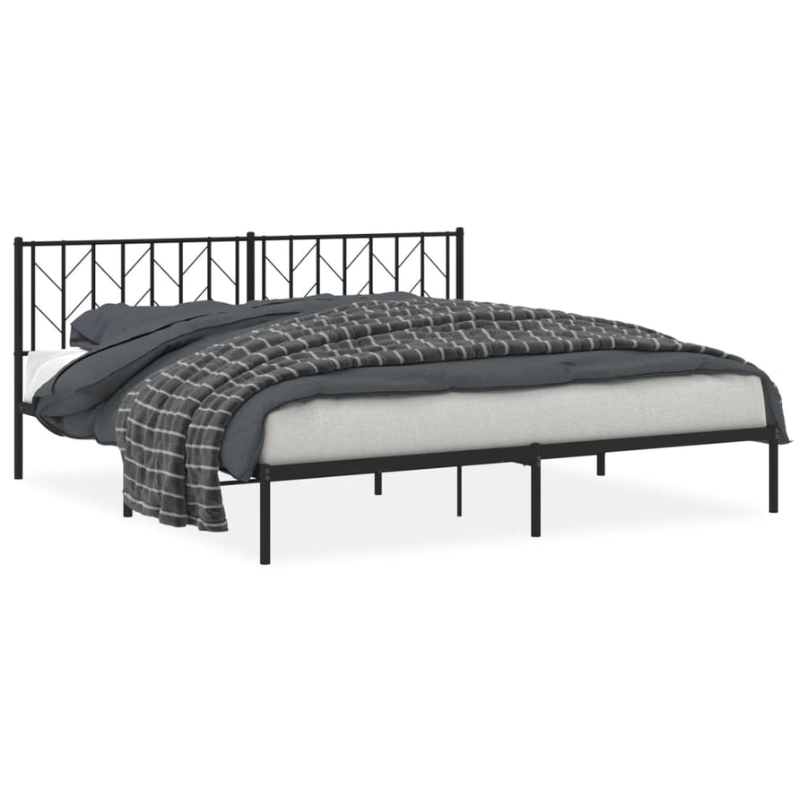 Bedframe Metaal 193 x 203 cm Zwart met hoofdbord