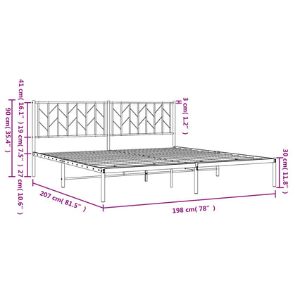 Bedframe Metaal 193 x 203 cm Zwart met hoofdbord