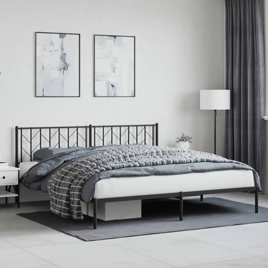 Bedframe Metaal 193 x 203 cm Zwart met hoofdbord