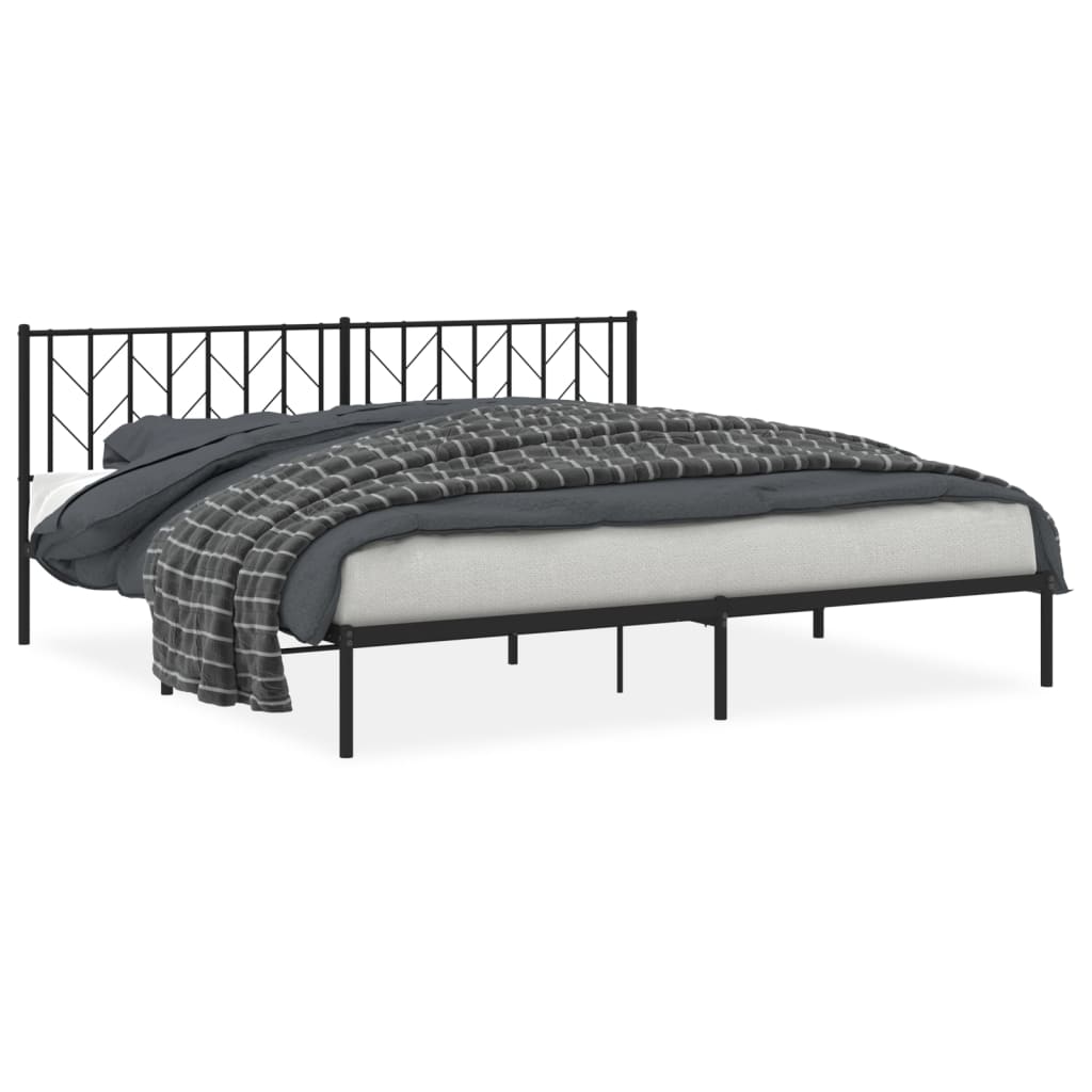 Bedframe Metaal 200 x 200 cm Zwart met hoofdbord
