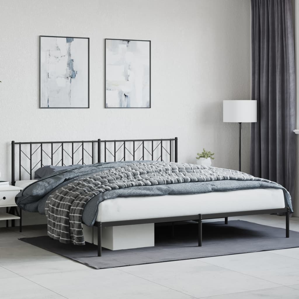 Bedframe Metaal 200 x 200 cm Zwart met hoofdbord