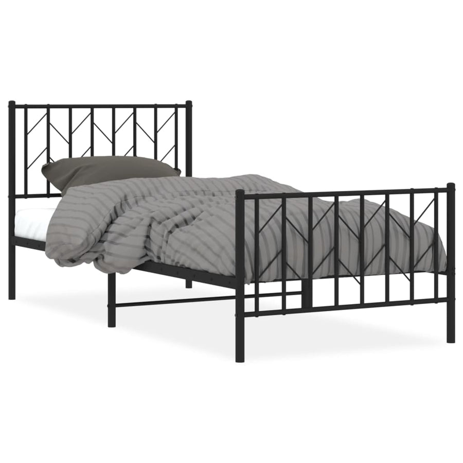 Bedframe Met Hoofd- En Voeteneinde Metaal 90 x 190 cm Zwart met hoofdbord & voetbord