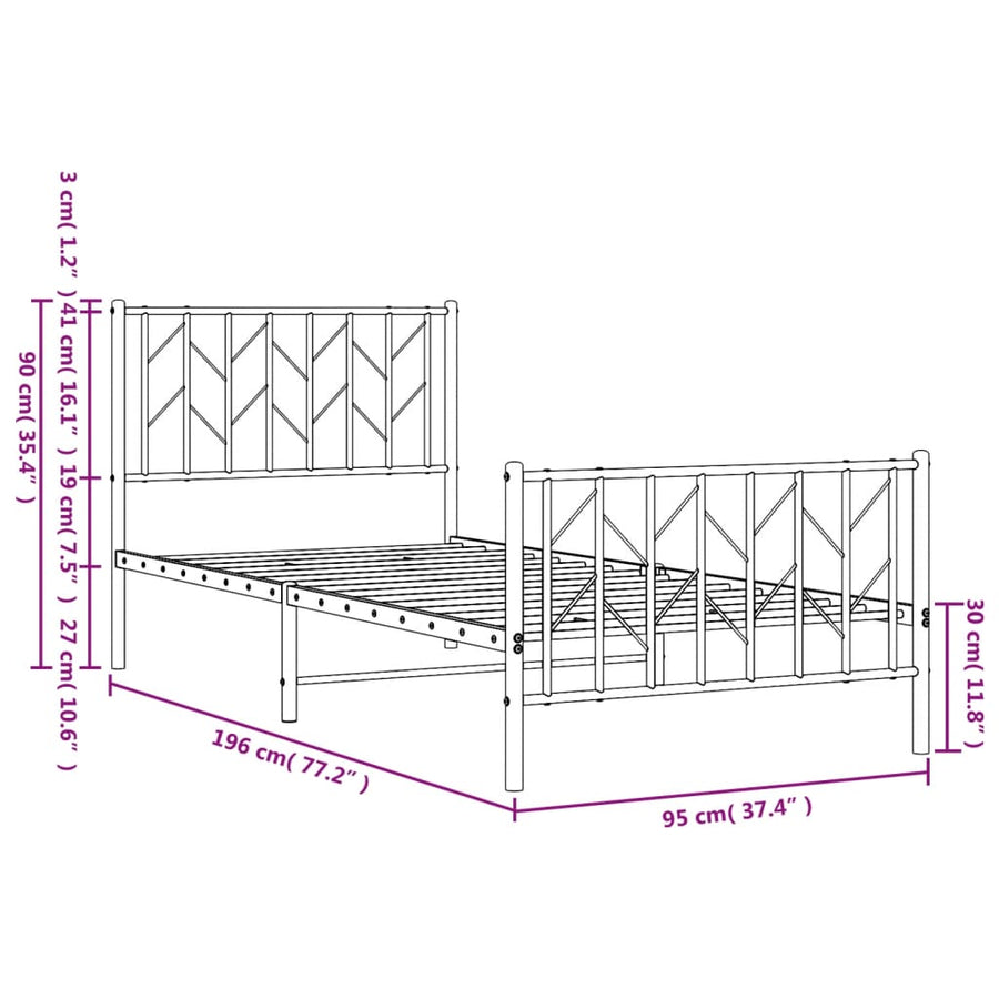 Bedframe Met Hoofd- En Voeteneinde Metaal 90 x 190 cm Zwart met hoofdbord & voetbord