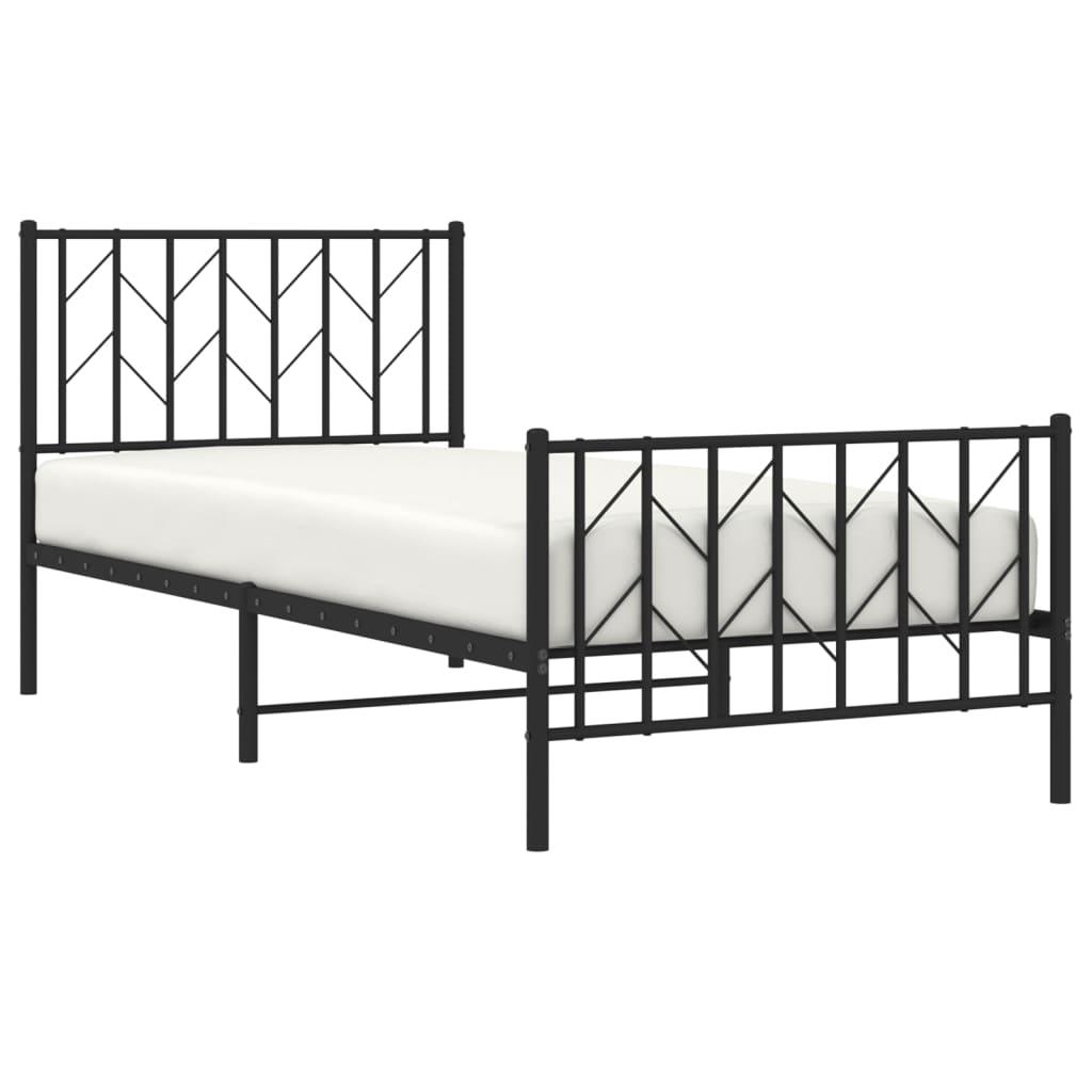 Bedframe Met Hoofd- En Voeteneinde Metaal 90 x 200 cm Zwart met hoofdbord & voetbord