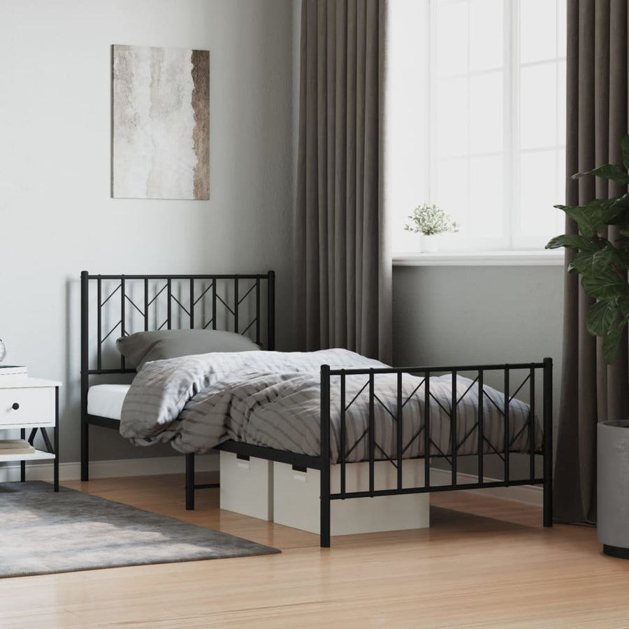 Bedframe Met Hoofd- En Voeteneinde Metaal 90 x 200 cm Zwart met hoofdbord & voetbord