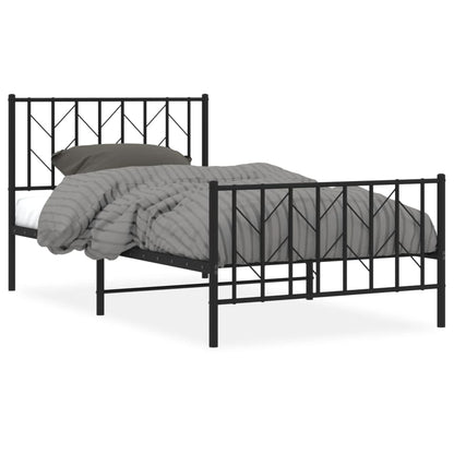 Bedframe Met Hoofd- En Voeteneinde Metaal 100 x 190 cm Zwart met hoofdbord & voetbord