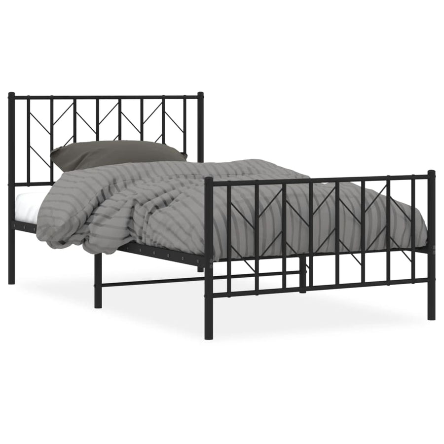 Bedframe Met Hoofd- En Voeteneinde Metaal 100 x 190 cm Zwart met hoofdbord & voetbord