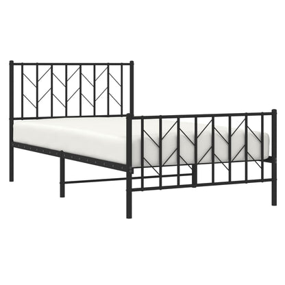 Bedframe Met Hoofd- En Voeteneinde Metaal 100 x 190 cm Zwart met hoofdbord & voetbord