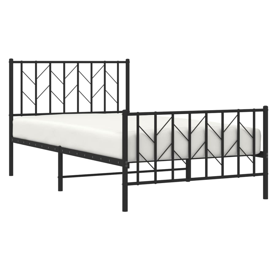 Bedframe Met Hoofd- En Voeteneinde Metaal 100 x 190 cm Zwart met hoofdbord & voetbord
