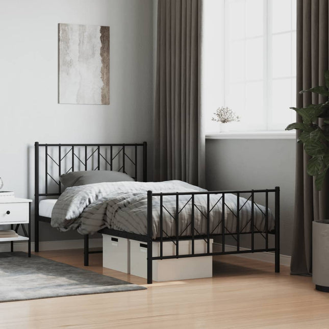 Bedframe Met Hoofd- En Voeteneinde Metaal 100 x 190 cm Zwart met hoofdbord & voetbord