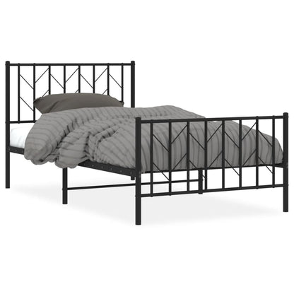 Bedframe Met Hoofd- En Voeteneinde Metaal 100 x 200 cm Zwart met hoofdbord & voetbord