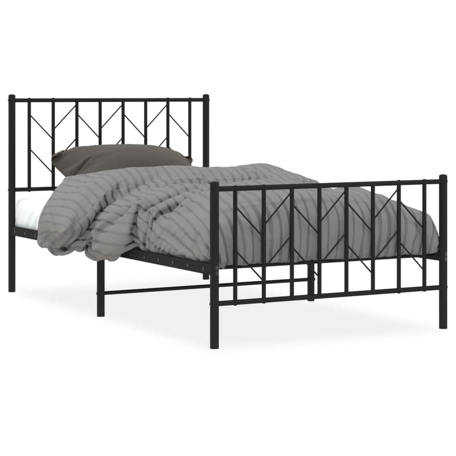 Bedframe Met Hoofd- En Voeteneinde Metaal 100 x 200 cm Zwart met hoofdbord & voetbord