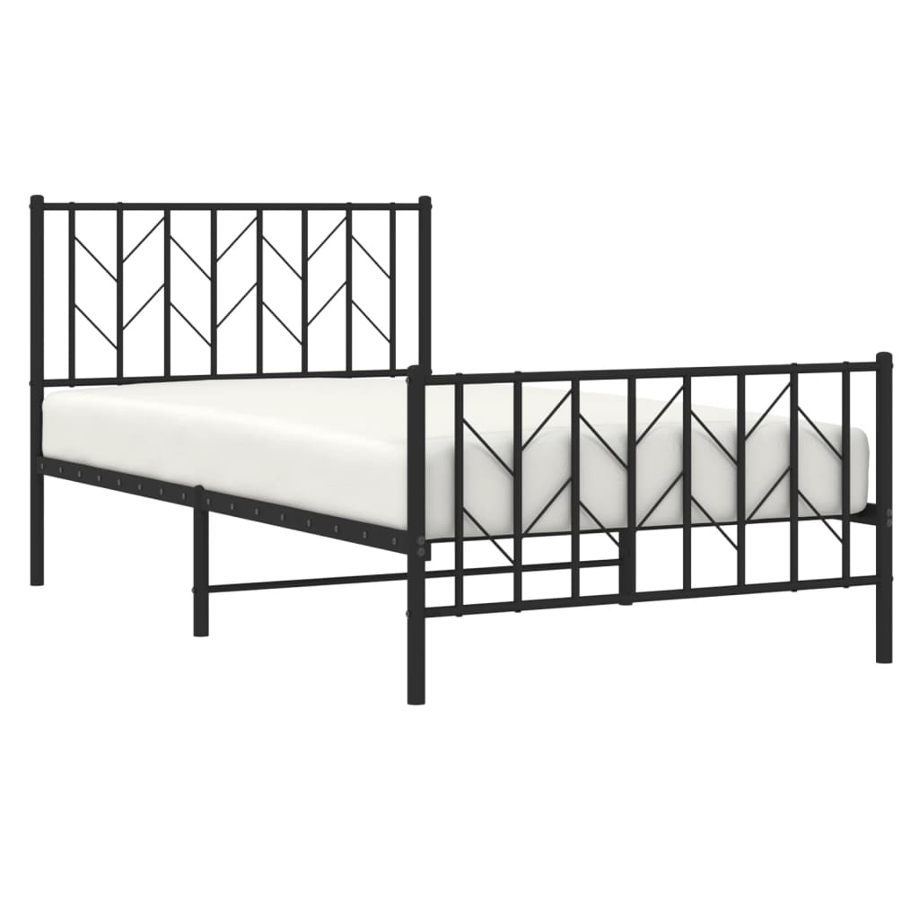 Bedframe Met Hoofd- En Voeteneinde Metaal 100 x 200 cm Zwart met hoofdbord & voetbord