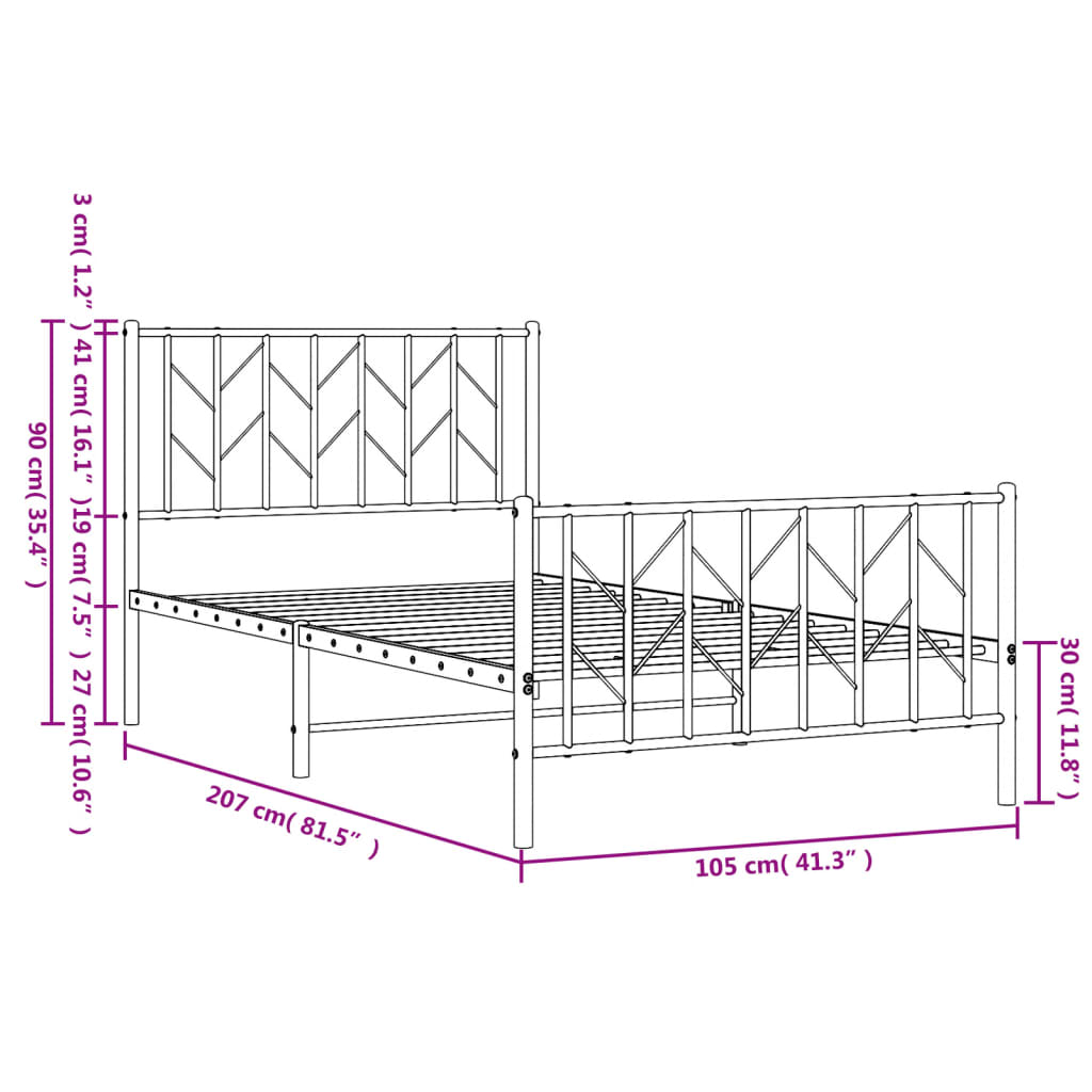 Bedframe Met Hoofd- En Voeteneinde Metaal 100 x 200 cm Zwart met hoofdbord & voetbord