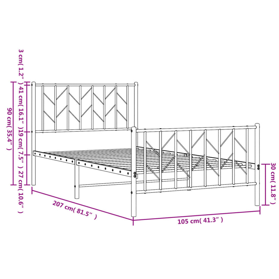Bedframe Met Hoofd- En Voeteneinde Metaal 100 x 200 cm Zwart met hoofdbord & voetbord