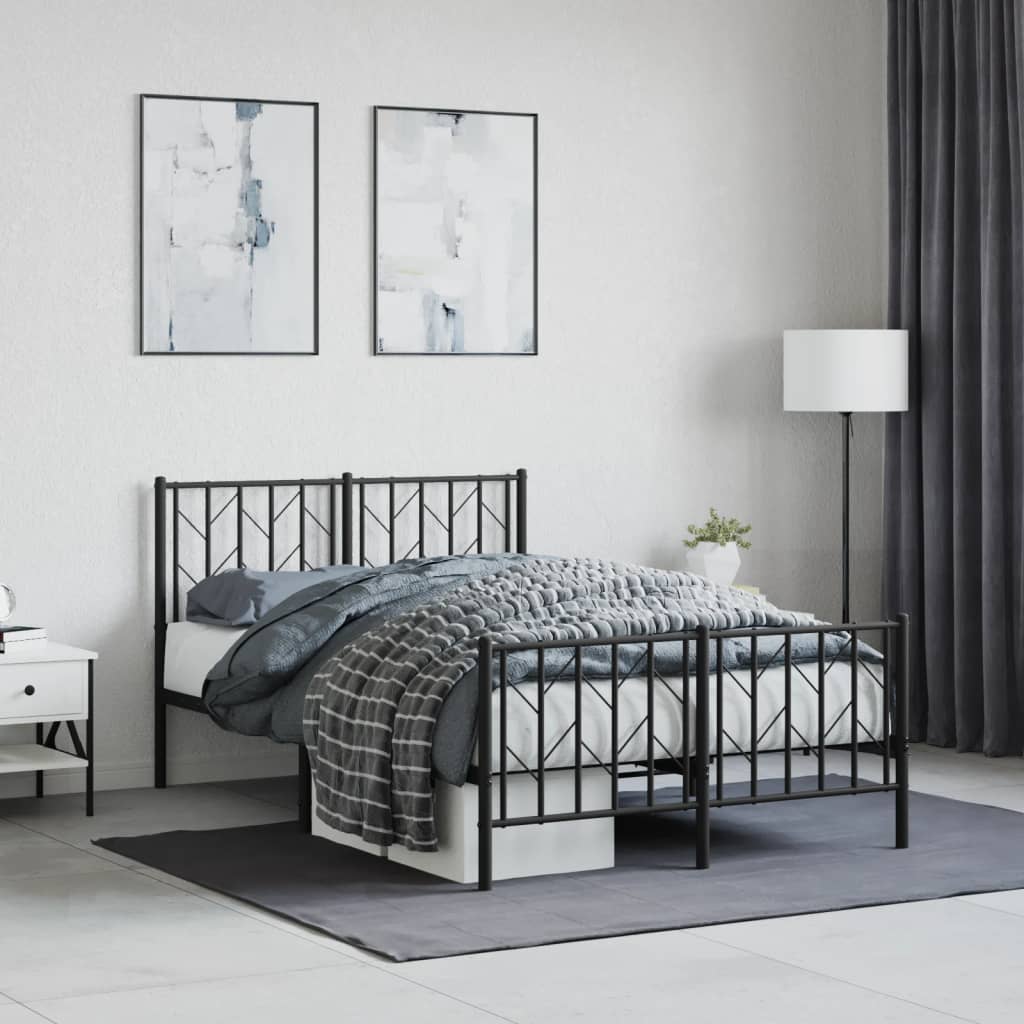 Bedframe Met Hoofd- En Voeteneinde Metaal 120 x 200 cm Zwart met hoofdbord & voetbord