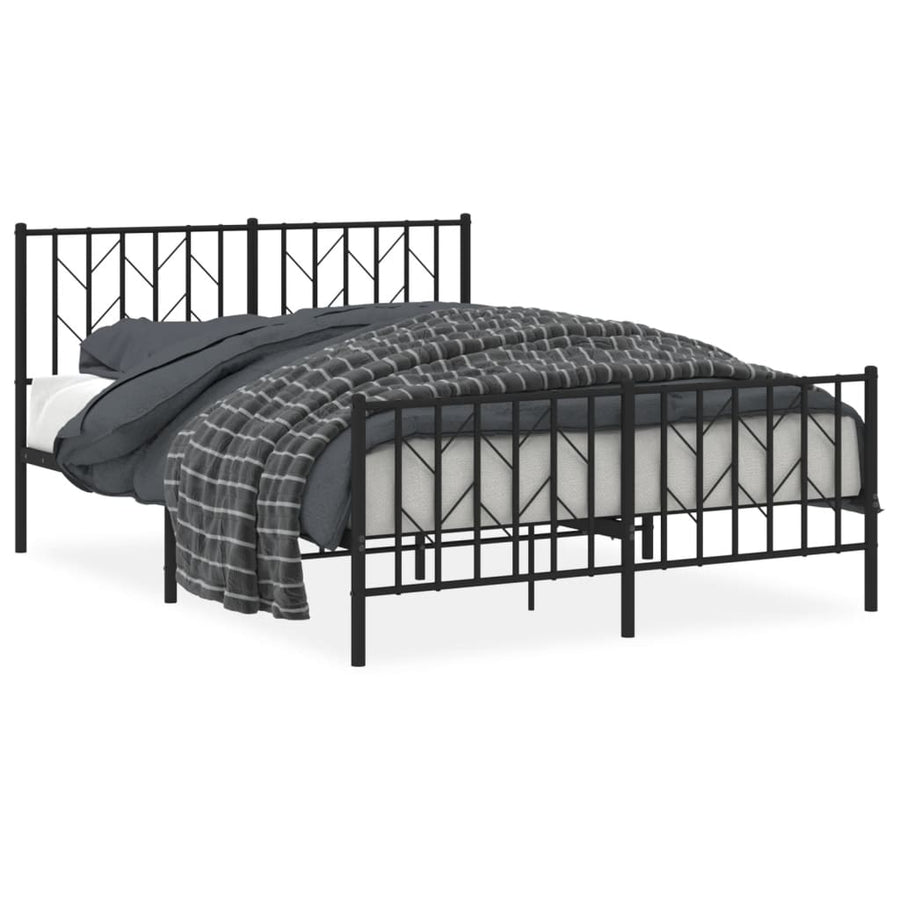 Bedframe Met Hoofd- En Voeteneinde Metaal 135 x 190 cm Zwart met hoofdbord & voetbord