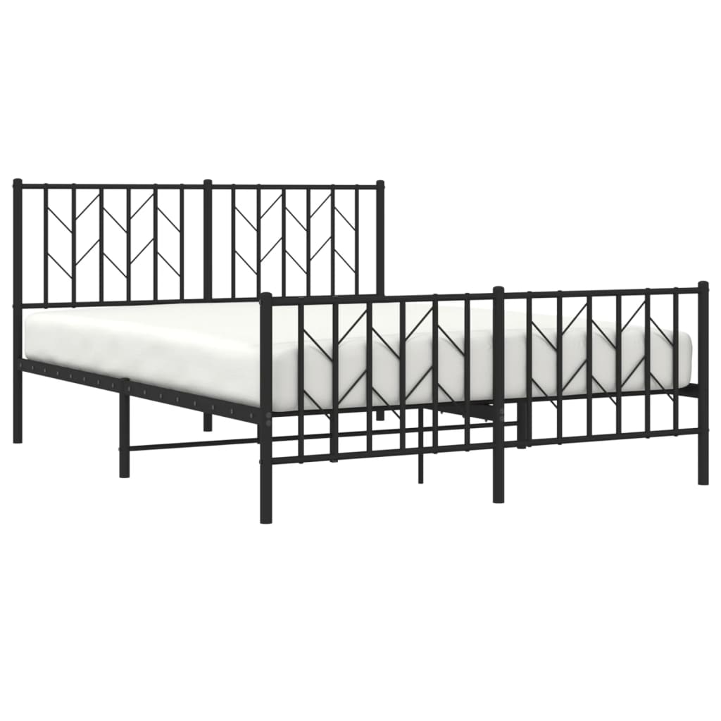 Bedframe Met Hoofd- En Voeteneinde Metaal 135 x 190 cm Zwart met hoofdbord & voetbord