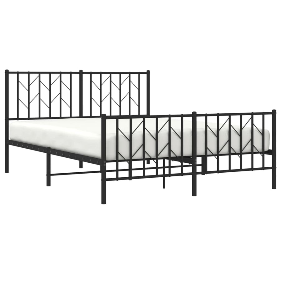 Bedframe Met Hoofd- En Voeteneinde Metaal 135 x 190 cm Zwart met hoofdbord & voetbord