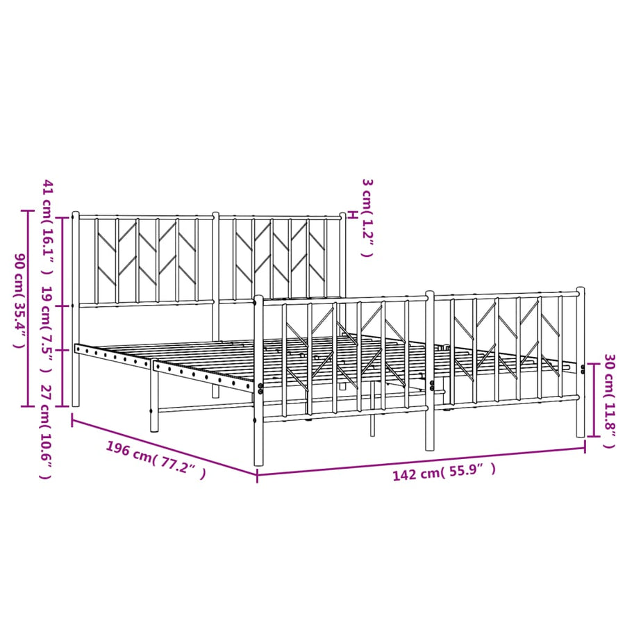 Bedframe Met Hoofd- En Voeteneinde Metaal 135 x 190 cm Zwart met hoofdbord & voetbord