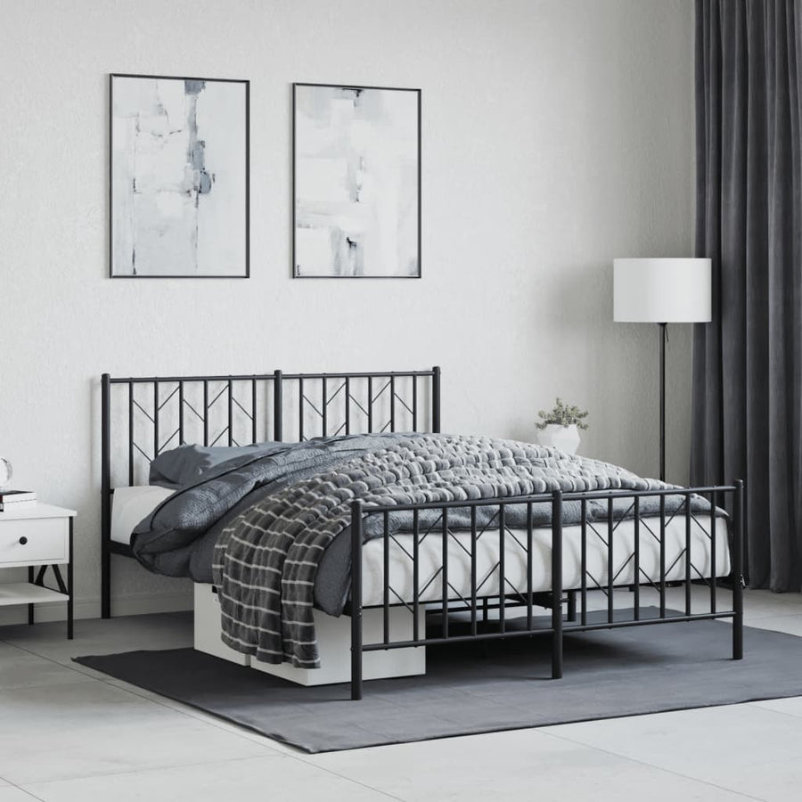 Bedframe Met Hoofd- En Voeteneinde Metaal 135 x 190 cm Zwart met hoofdbord & voetbord
