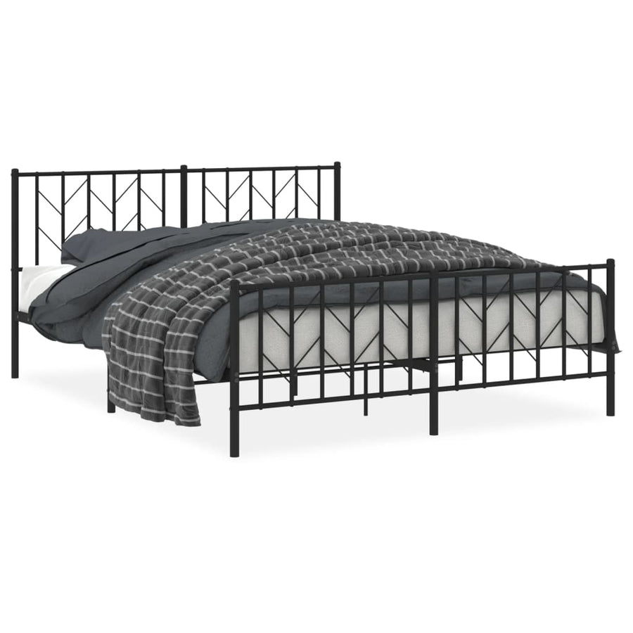 Bedframe Met Hoofd- En Voeteneinde Metaal 160 x 200 cm Zwart met hoofdbord & voetbord