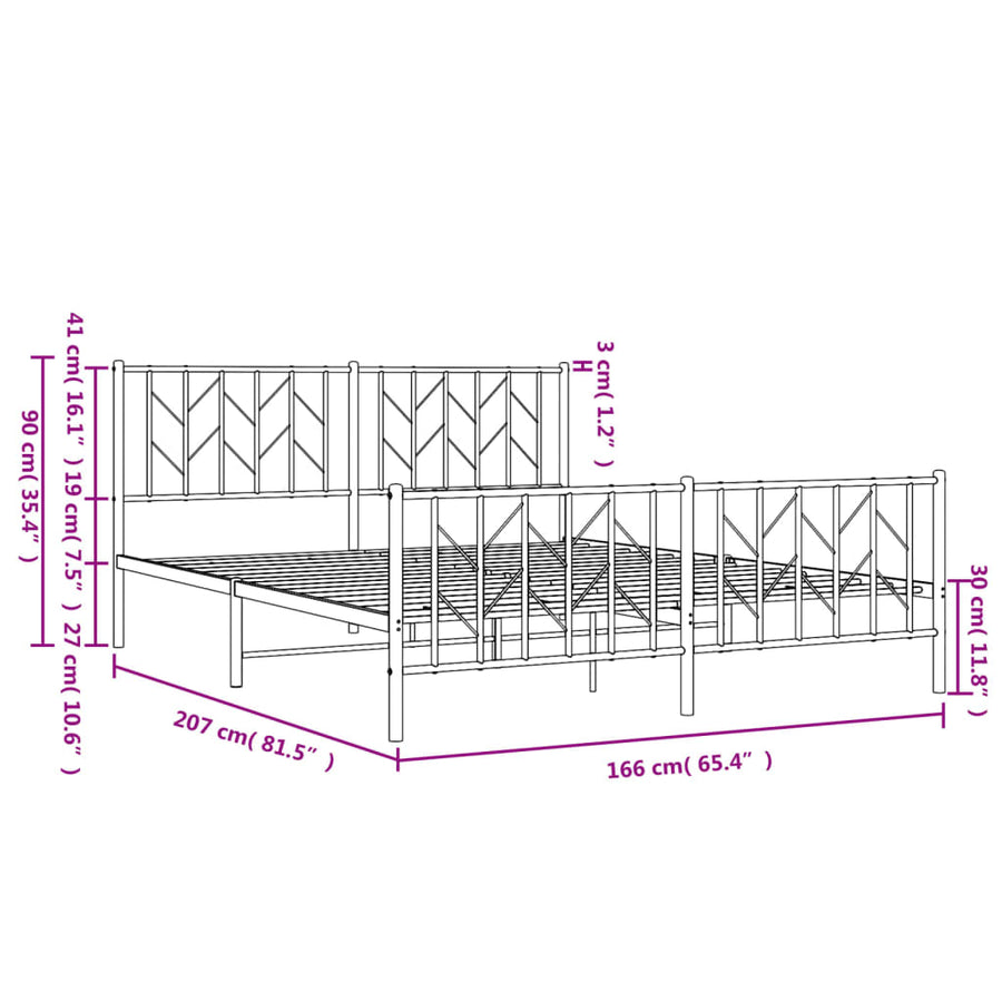 Bedframe Met Hoofd- En Voeteneinde Metaal 160 x 200 cm Zwart met hoofdbord & voetbord