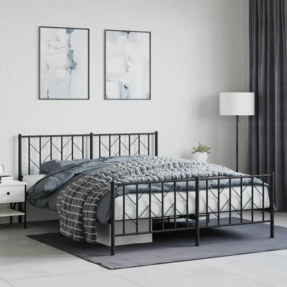 Bedframe Met Hoofd- En Voeteneinde Metaal 160 x 200 cm Zwart met hoofdbord & voetbord