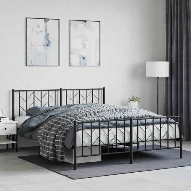 Bedframe Met Hoofd- En Voeteneinde Metaal 160 x 200 cm Zwart met hoofdbord & voetbord